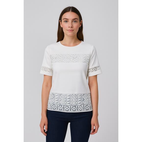 Generation Love Tops - Generation Love Lace Panel Blouse XS Clean White Romantic Soft Luxe Feminine